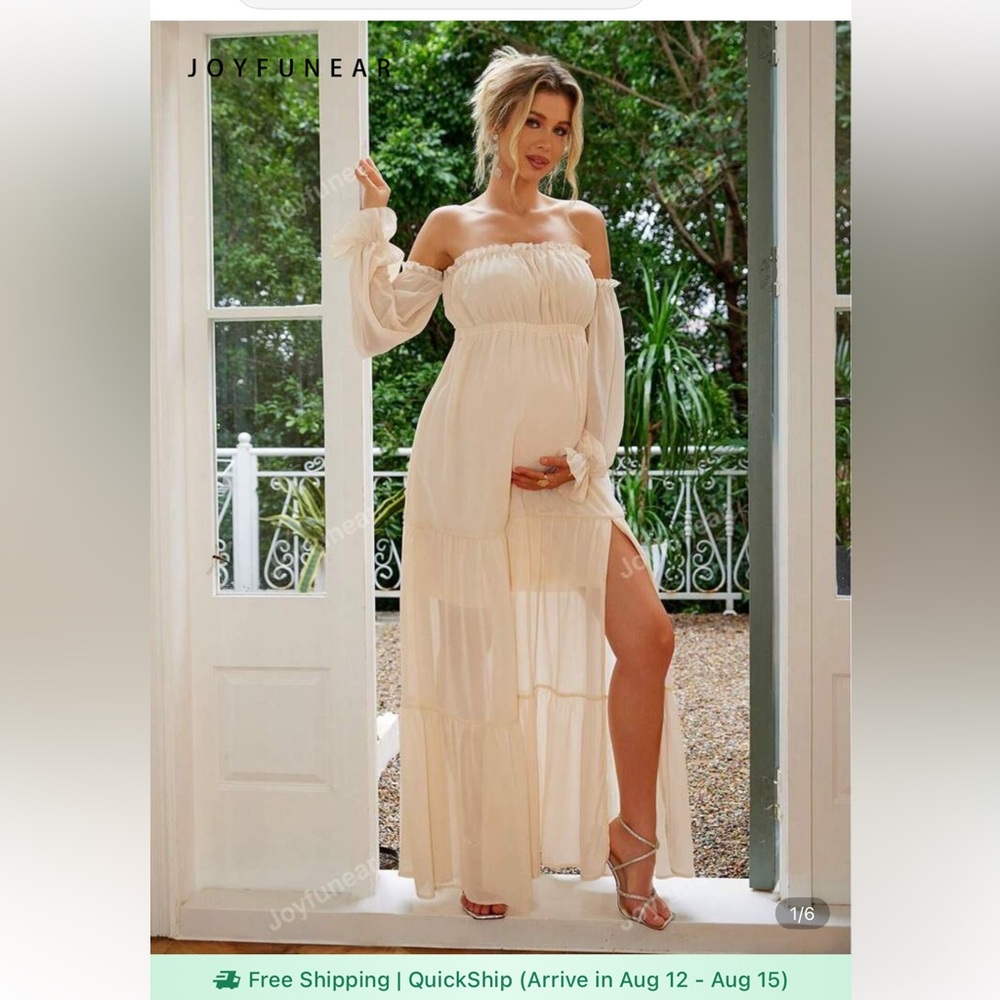 Elegant Cream Off-Shoulder Maternity Dress